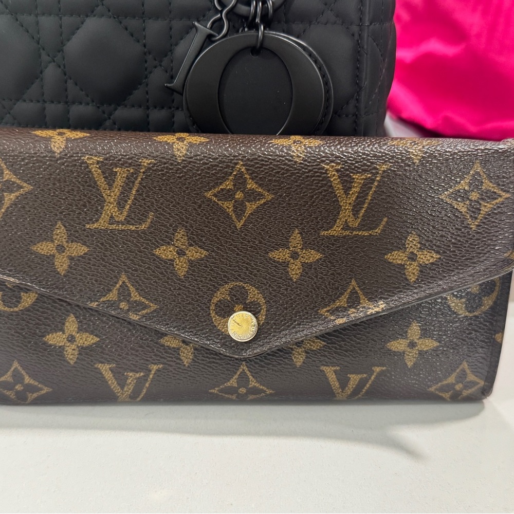 Louis Vuitton Brown Monogram Sarah Wallet with Gold Hardware